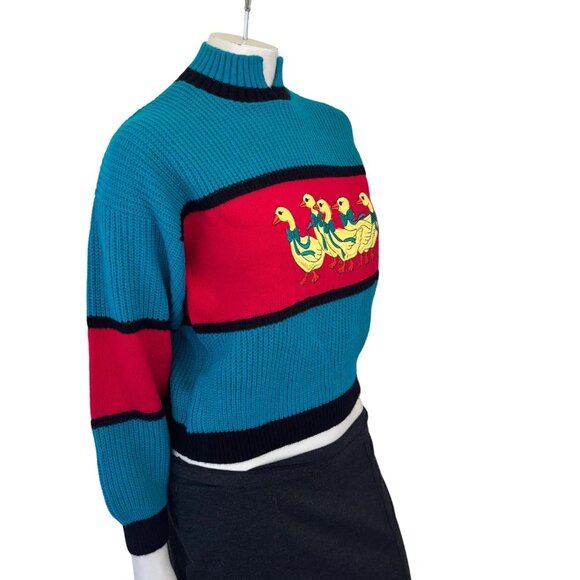 NWT VTG 80s KNITWAVES Ducks with Bows Ribbed Knit Colorblock Sweater SZ 6 - Picture 5 of 11